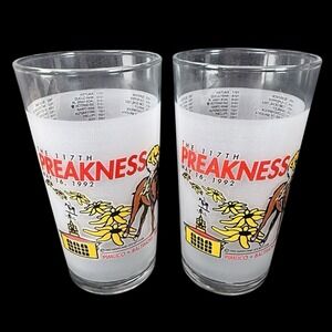 117th‎ Preakness Pimlico Baltimore MD 1992 Horse Race Drinking Glass Set of 2